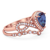 Two Piece Pear Natural Stone Bridal Ring