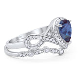 Two Piece Pear Natural Stone Bridal Ring