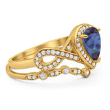 Two Piece Pear Natural Stone Bridal Ring