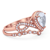 Two Piece Pear Natural Stone Bridal Ring