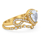 Two Piece Pear Natural Stone Bridal Ring