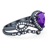 Two Piece Pear Natural Stone Bridal Ring