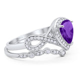 Two Piece Pear Natural Stone Bridal Ring
