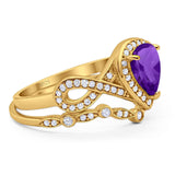 Two Piece Pear Natural Stone Bridal Ring
