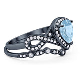 Two Piece Pear Natural Stone Bridal Ring