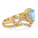 Two Piece Pear Natural Stone Bridal Ring