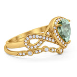 Two Piece Pear Natural Stone Bridal Ring