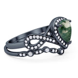 Two Piece Pear Natural Stone Bridal Ring