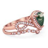 Two Piece Pear Natural Stone Bridal Ring