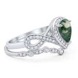Two Piece Pear Natural Stone Bridal Ring