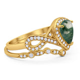 Two Piece Pear Natural Stone Bridal Ring