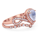 Two Piece Pear Natural Stone Bridal Ring