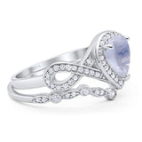 Two Piece Pear Natural Stone Bridal Ring
