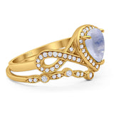 Two Piece Pear Natural Stone Bridal Ring