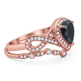 Two Piece Pear Natural Stone Bridal Ring