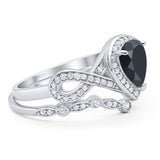 Two Piece Pear Natural Stone Bridal Ring