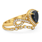 Two Piece Pear Natural Stone Bridal Ring