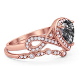 Two Piece Pear Natural Stone Bridal Ring