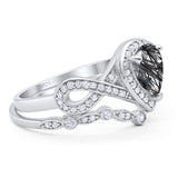Two Piece Pear Natural Stone Bridal Ring