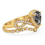 Two Piece Pear Natural Stone Bridal Ring