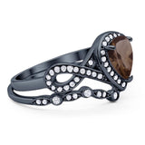 Two Piece Pear Natural Stone Bridal Ring