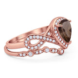 Two Piece Pear Natural Stone Bridal Ring