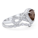 Two Piece Pear Natural Stone Bridal Ring