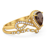 Two Piece Pear Natural Stone Bridal Ring