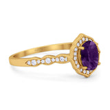 Vintage Style Oval Natural Stone Floral Ring