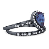 Pear Teardrop Natural Stone Wedding Set Ring