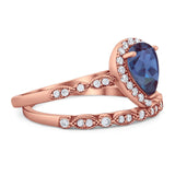 Pear Teardrop Natural Stone Wedding Set Ring