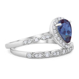 Pear Teardrop Natural Stone Wedding Set Ring