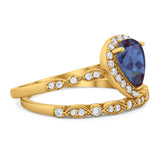 Pear Teardrop Natural Stone Wedding Set Ring