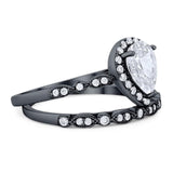 Pear Teardrop Natural Stone Wedding Set Ring
