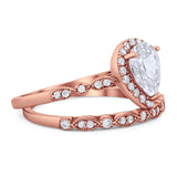 Pear Teardrop Natural Stone Wedding Set Ring