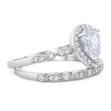 Pear Teardrop Natural Stone Wedding Set Ring