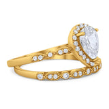 Pear Teardrop Natural Stone Wedding Set Ring