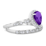 Pear Teardrop Natural Stone Wedding Set Ring