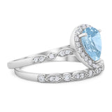 Pear Teardrop Natural Stone Wedding Set Ring