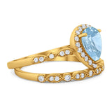 Pear Teardrop Natural Stone Wedding Set Ring
