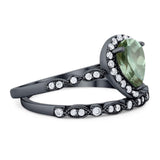 Pear Teardrop Natural Stone Wedding Set Ring