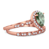 Pear Teardrop Natural Stone Wedding Set Ring