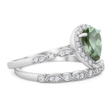 Pear Teardrop Natural Stone Wedding Set Ring
