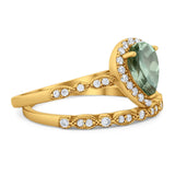Pear Teardrop Natural Stone Wedding Set Ring