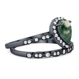 Pear Teardrop Natural Stone Wedding Set Ring