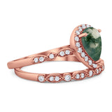 Pear Teardrop Natural Stone Wedding Set Ring