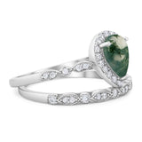 Pear Teardrop Natural Stone Wedding Set Ring