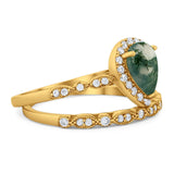 Pear Teardrop Natural Stone Wedding Set Ring