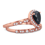 Pear Teardrop Natural Stone Wedding Set Ring