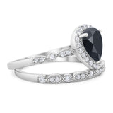 Pear Teardrop Natural Stone Wedding Set Ring